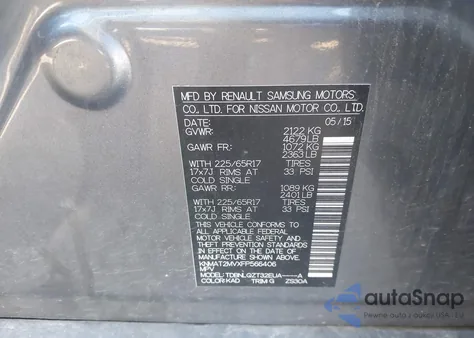 2015 Nissan Rogue Sv из США, поврежденный, VIN KNMAT2MVXFP566406